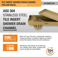 Tile-Insert 304-Grade Shower Drain Channel (4 Inches)