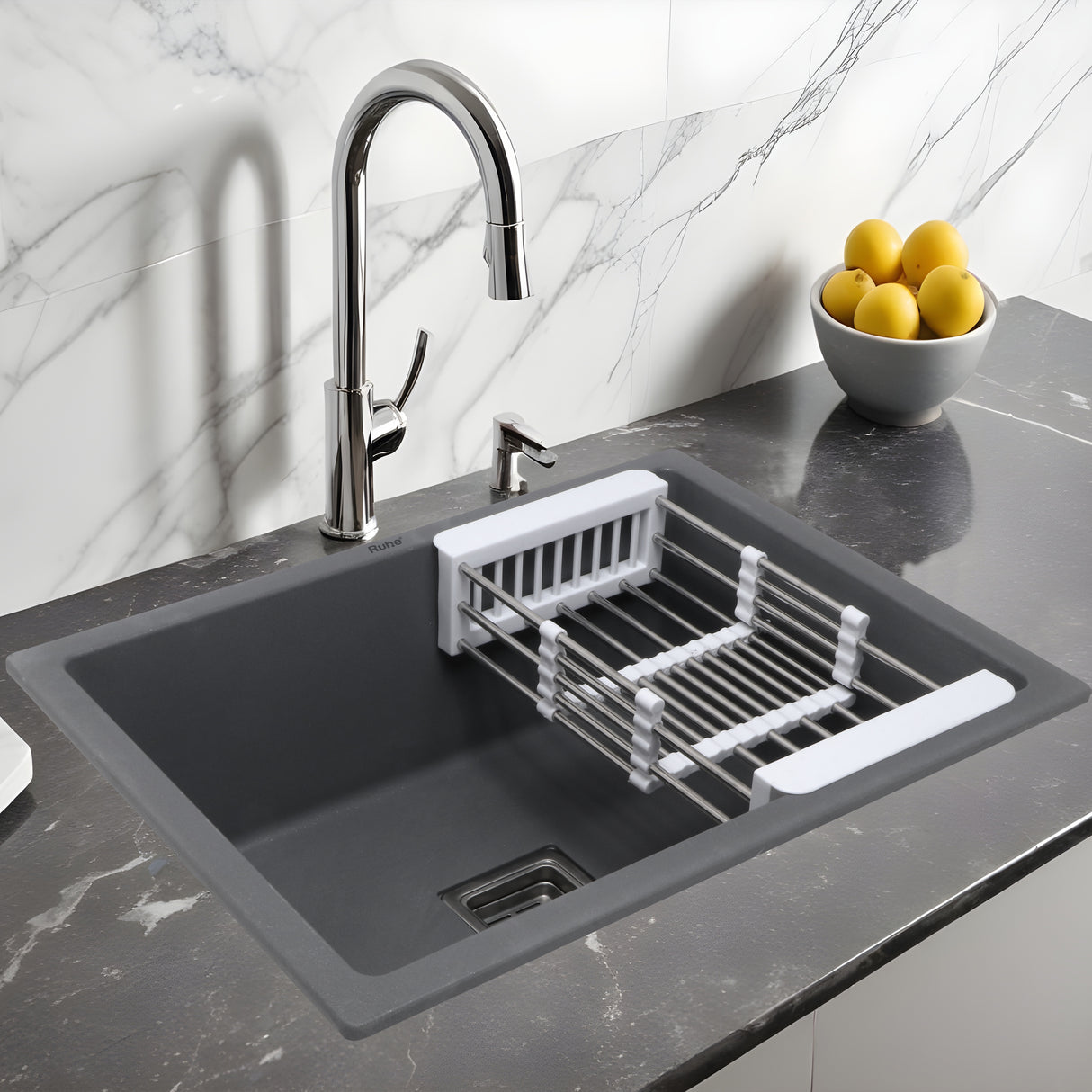 Quartz Single Bowl Kitchen Sink - Smoke Grey (21 x 18 x 9 inches) - by Ruhe