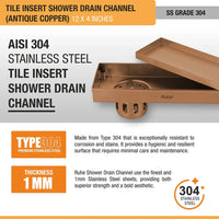 Tile-Insert 304-Grade Shower Drain Channel (4 Inches)
