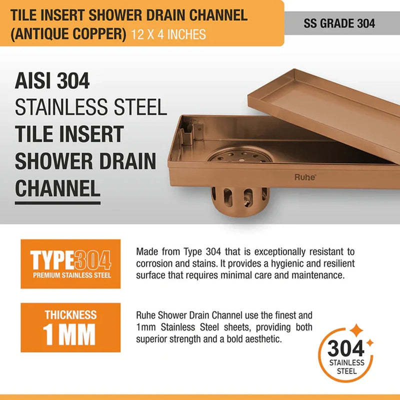 Tile-Insert Shower Drain Channel (4 Inches)