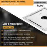 Diamond Square Flat Cut 304-Grade Floor Drain (5 x 5 Inches) - by Ruhe