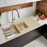 Quartz Double Bowl with Drainboard Kitchen Sink - Sand Choco (45 x 20 x 9 inches) - by Ruhe