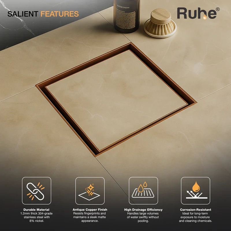 Tile-Insert Shower Drain Channel (6 x 6 Inches)