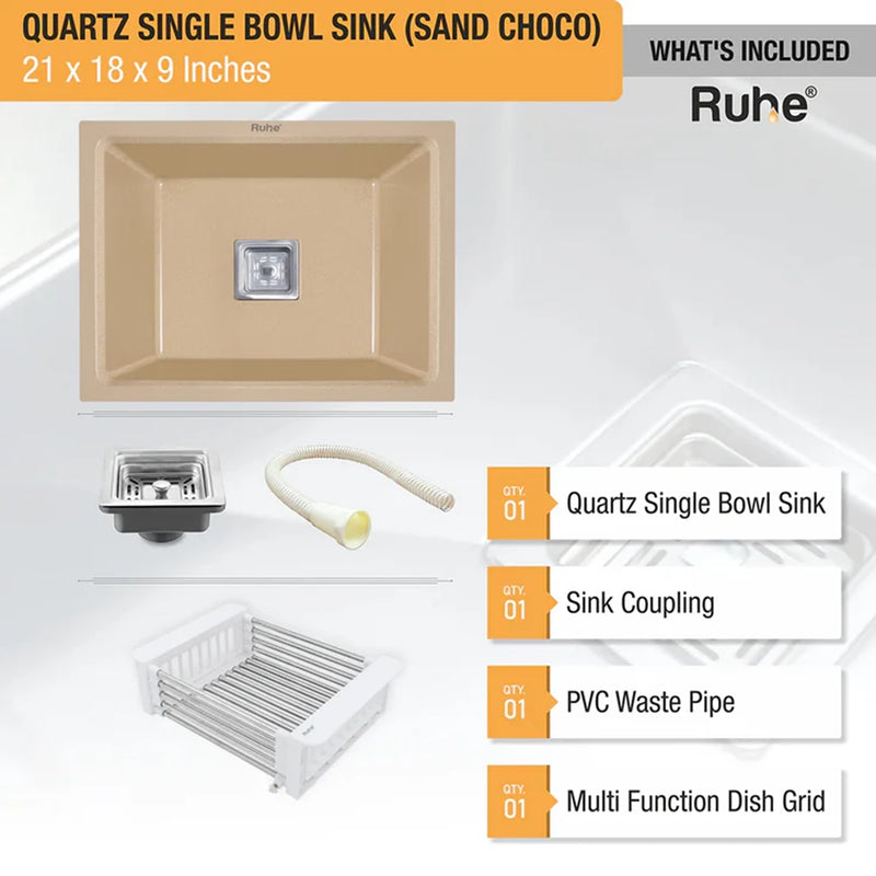 Quartz Single Bowl Kitchen Sink Coloured (21 x 18 x 9 Inches)
