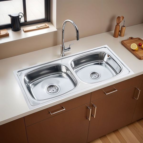 Oval Double Bowl 304-Grade (37 x 18 x 8 inches) Kitchen Sink - by Ruhe