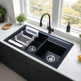 Quartz Double Bowl Kitchen Sink - Matte Black (31 x 18 x 9 inches) - by Ruhe®