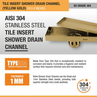 Tile-Insert 304-Grade Shower Drain Channel (4 Inches)
