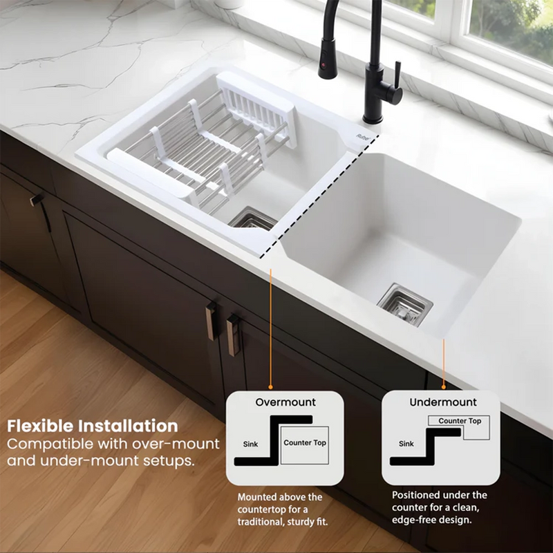 Quartz Double Bowl Kitchen Sink Coloured (37 x 18 x 9 Inches)