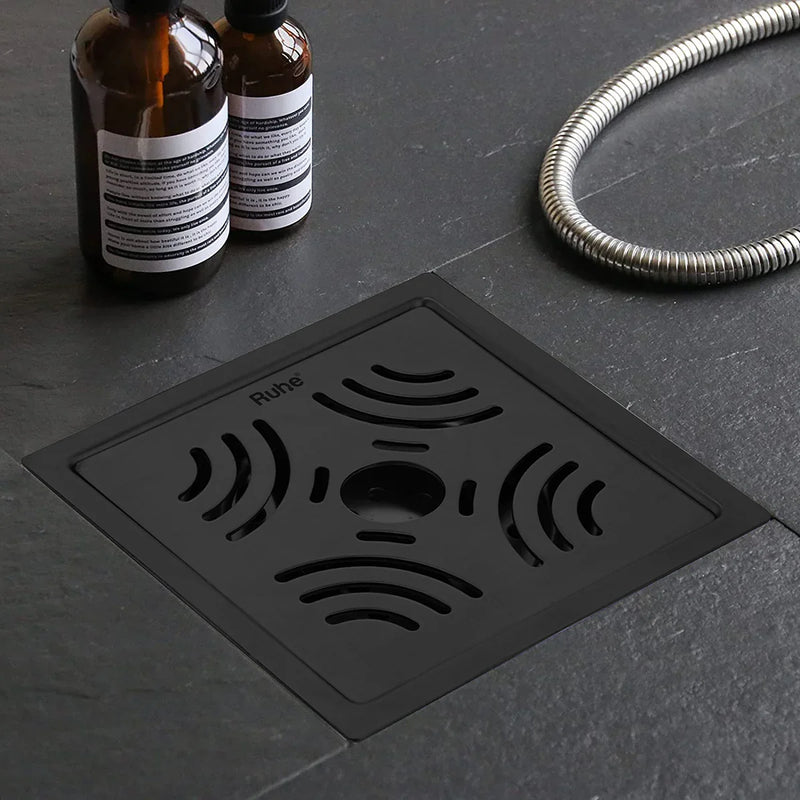 Emerald Square 304-Grade Floor Drain in Black PVD Coating (6 x 6 Inches) with Hole - by Ruhe