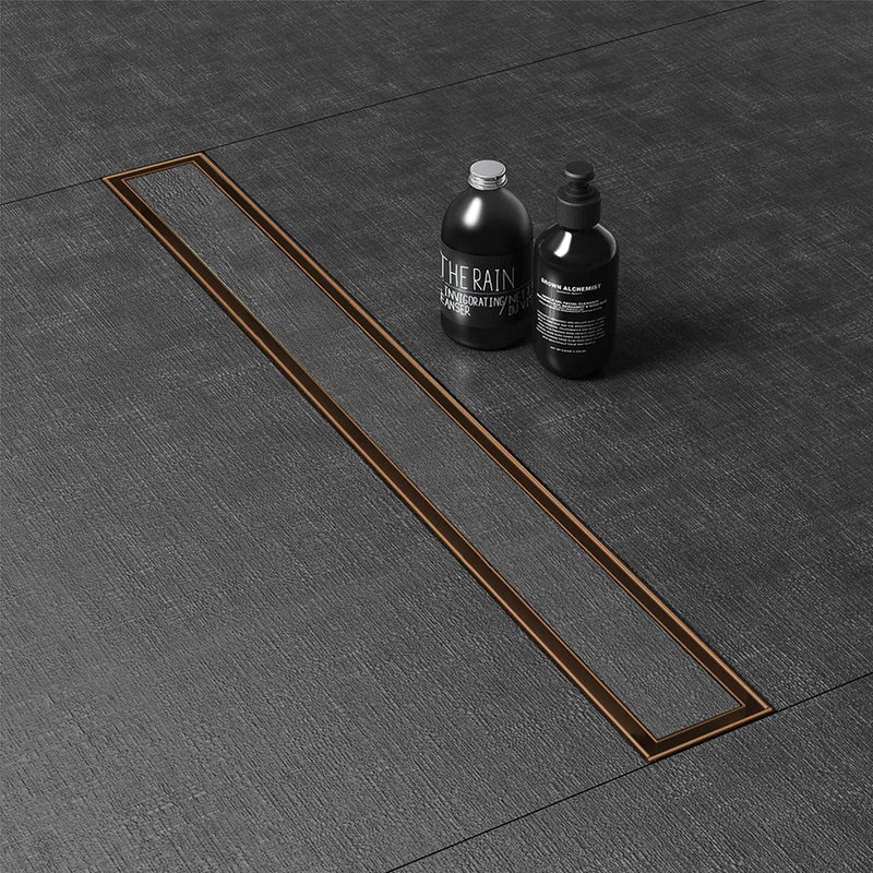 Marble Insert Shower Drain Channel (48 x 4 Inches) Antique Copper PVD Coated - by Ruhe
