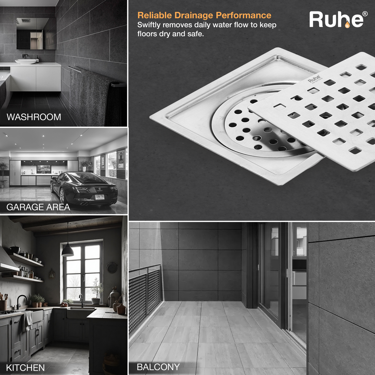 Pearl Square Flat Cut Floor Drain