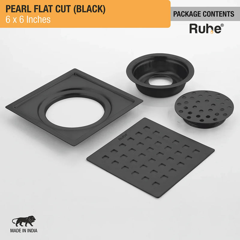 Pearl Square Flat Cut Floor Drain in Black PVD Coating (6 x 6 Inches) - by Ruhe