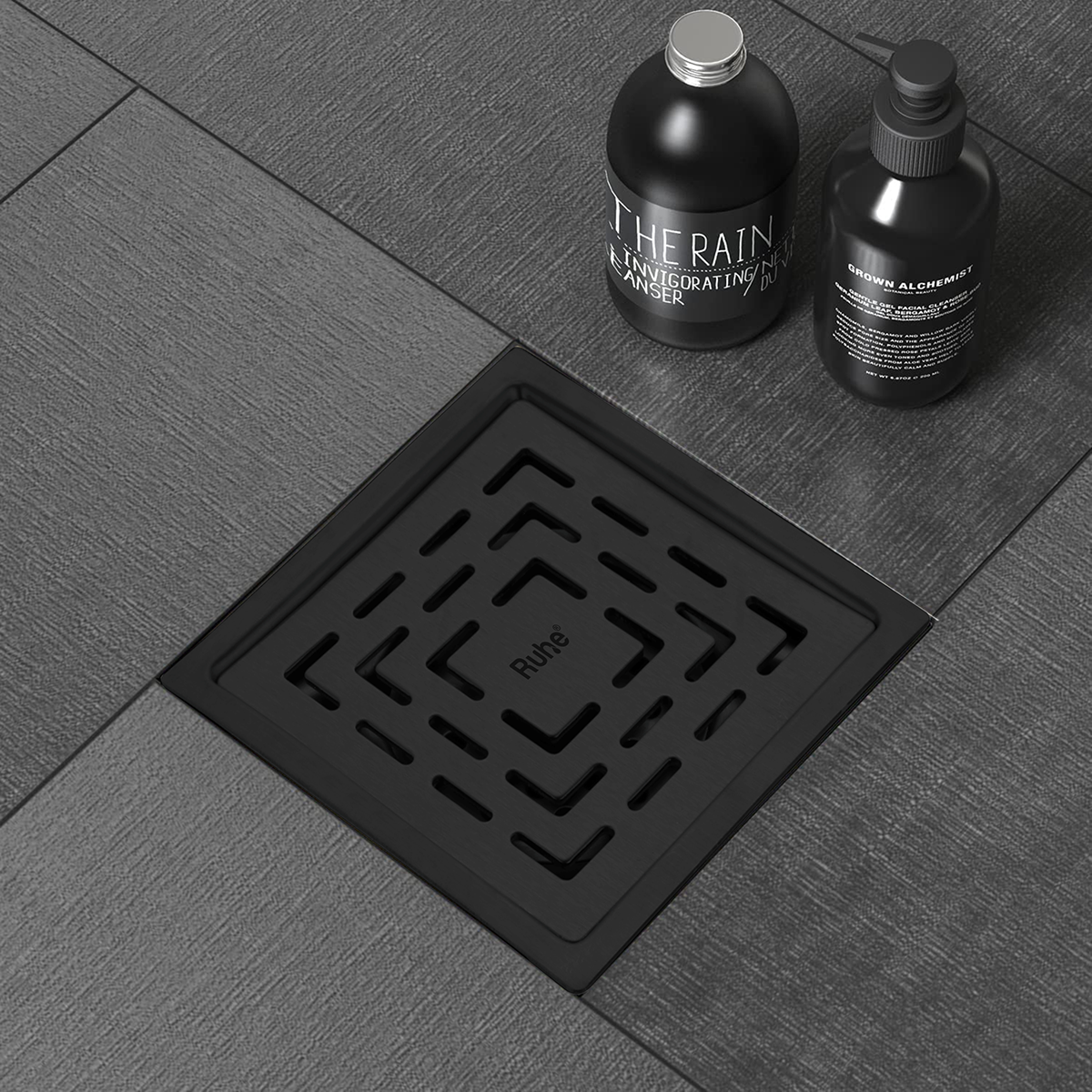 Sapphire Square 304-Grade Floor Drain in Black PVD Coating (5 x 5 Inches) - by Ruhe