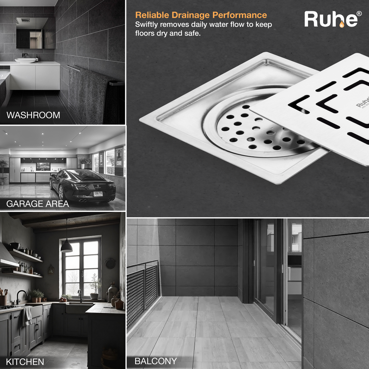 Sapphire Square Flat Cut Floor Drain