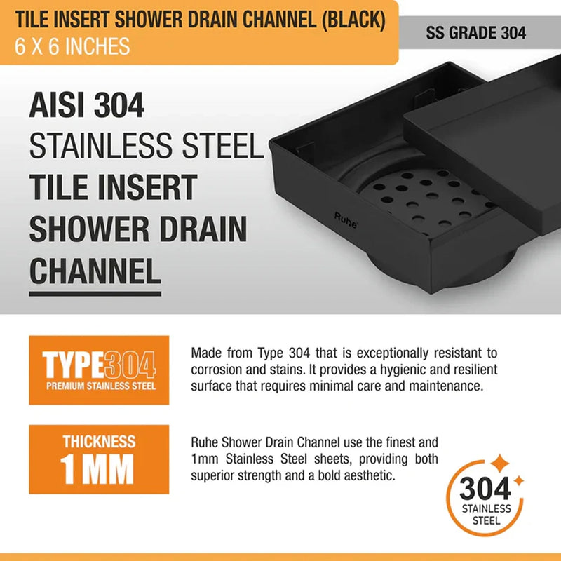 Tile-Insert Shower Drain Channel (6 x 6 Inches)