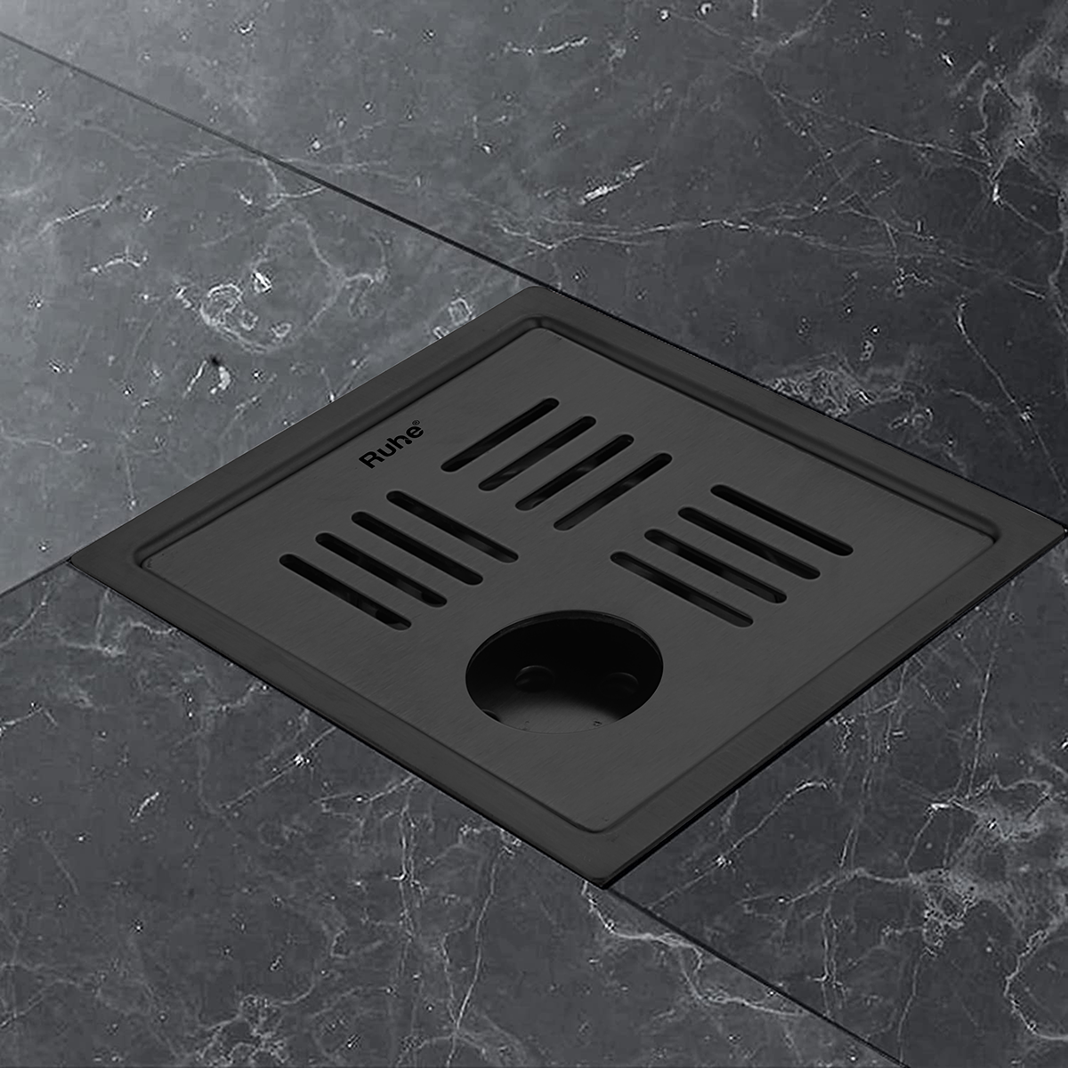 Ruby Square 304-Grade Floor Drain in Black PVD Coating (5 x 5 Inches) with Hole - by Ruhe