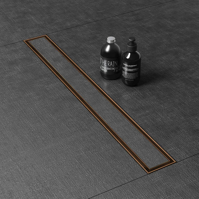 Tile Insert Shower Drain Channel (36 x 3 Inches) Antique Copper PVD Coated - by Ruhe