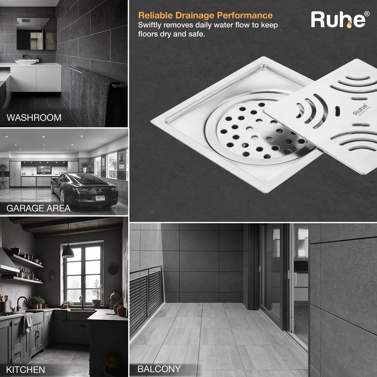 Emerald Square Flat Cut Floor Drain