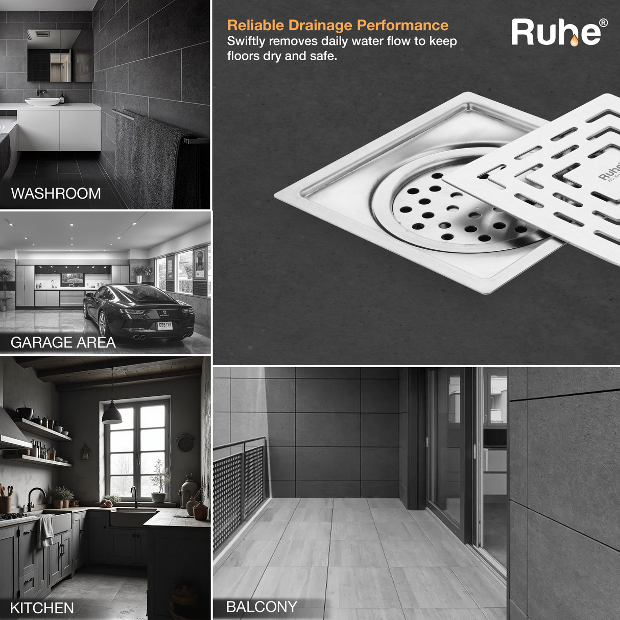 Sapphire Square Flat Cut Floor Drain