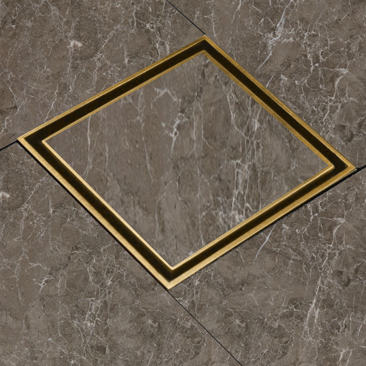 Marble Insert Shower Drain Channel (12 x 12 Inches) YELLOW GOLD PVD Coated installed