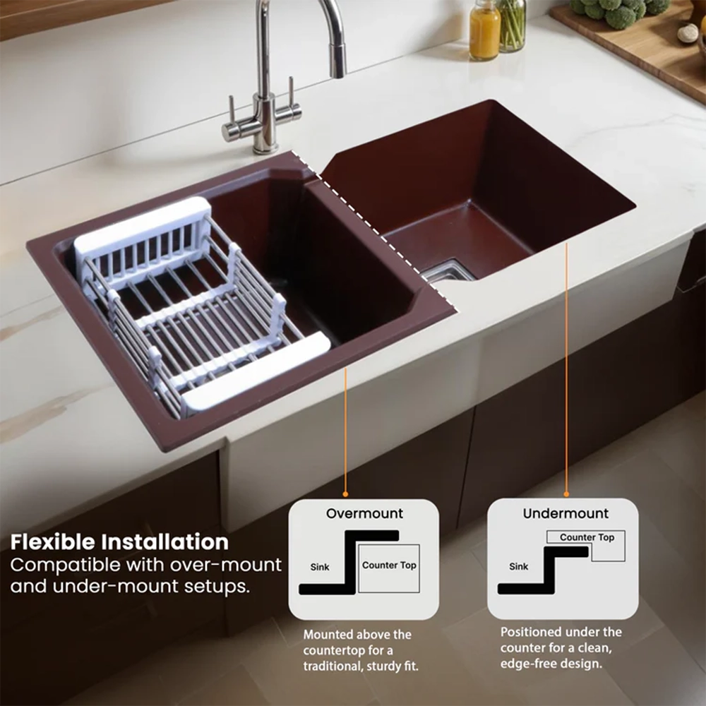 Quartz Double Bowl Kitchen Sink Coloured (37 x 18 x 9 Inches)