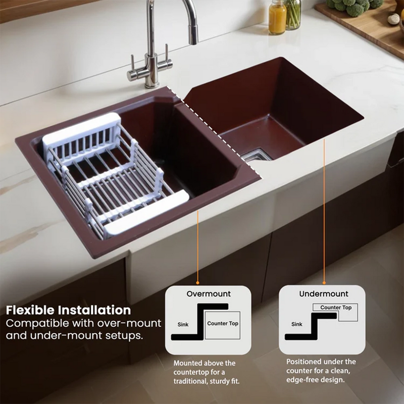Quartz Double Bowl Kitchen Sink Coloured (37 x 18 x 9 Inches)