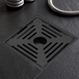 Opal Square 304-Grade Floor Drain in Black PVD Coating (6 x 6 Inches) with Hole installed