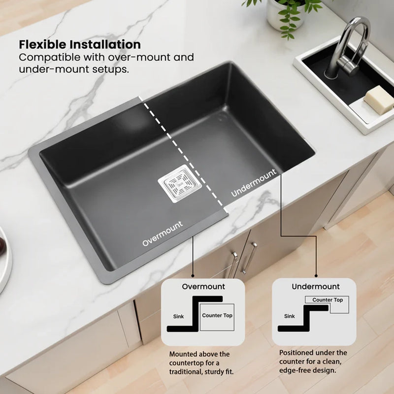 Quartz Single Bowl Kitchen Sink (24 x 18 x 9 Inches)