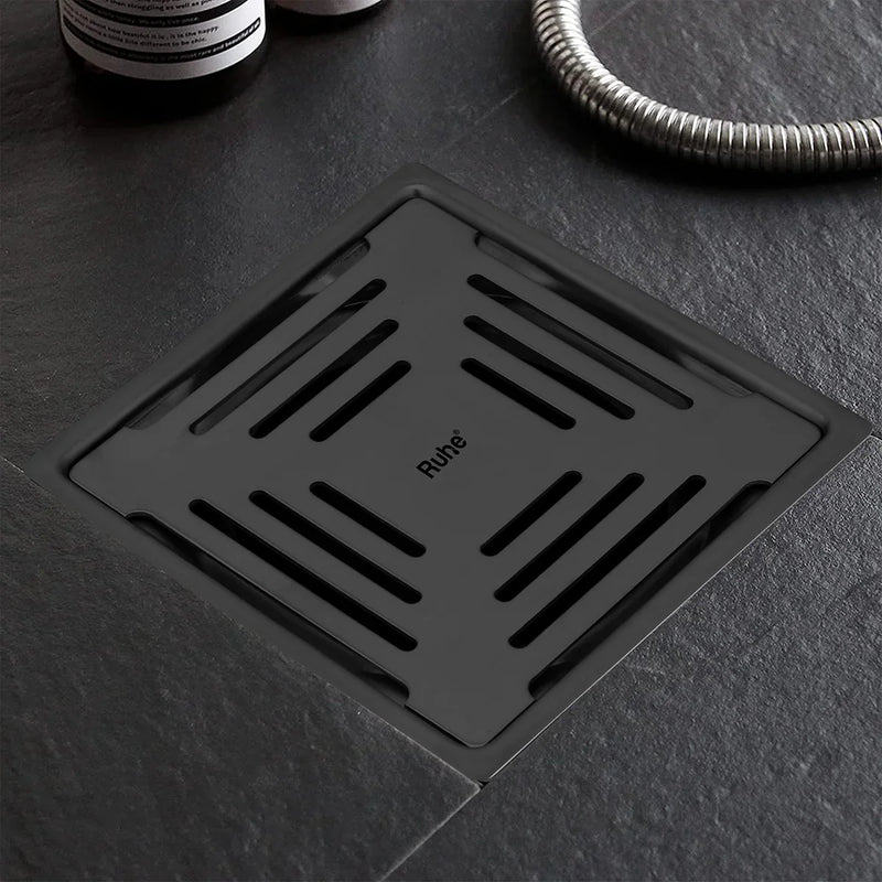 Opal Square 304-Grade Floor Drain in Black PVD Coating (6 x 6 Inches) - by Ruhe