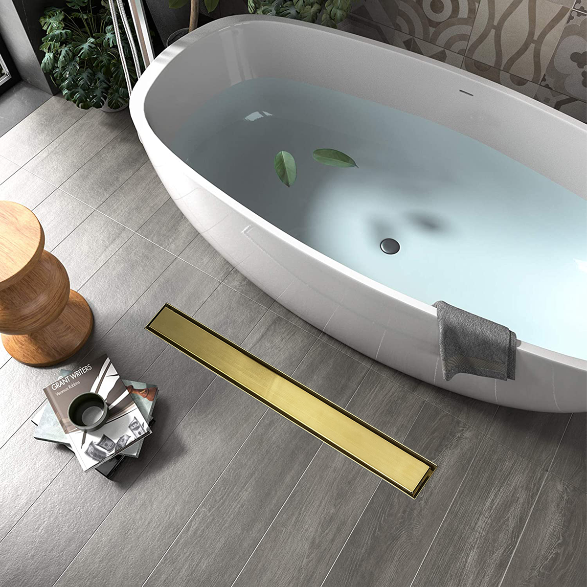 Marble Insert Shower Drain Channel (48 x 5 Inches) YELLOW GOLD PVD Coated - by Ruhe®