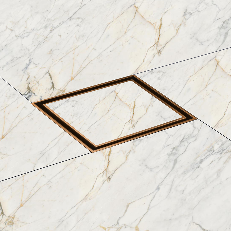 Marble Insert Shower Drain Channel (8 x 8 Inches) Antique Copper PVD Coated - by Ruhe