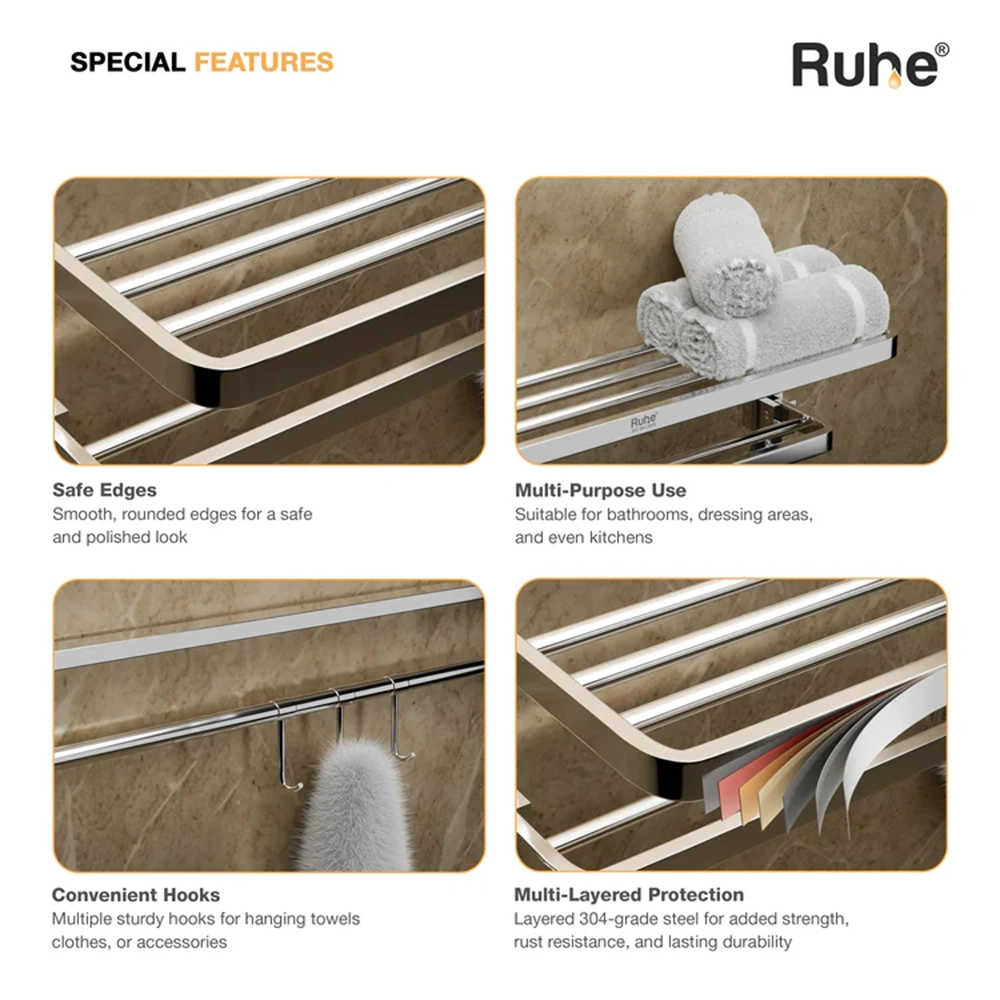 Dual Foldable 304-Grade Towel Rack (24 Inches)