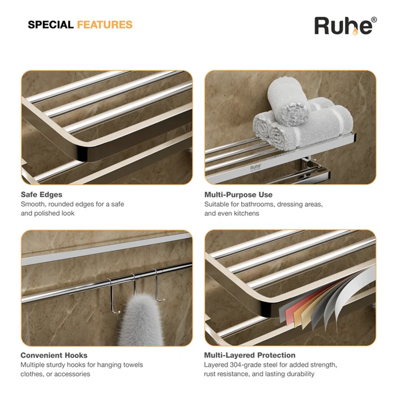 Dual Foldable 304-Grade Towel Rack (24 Inches)