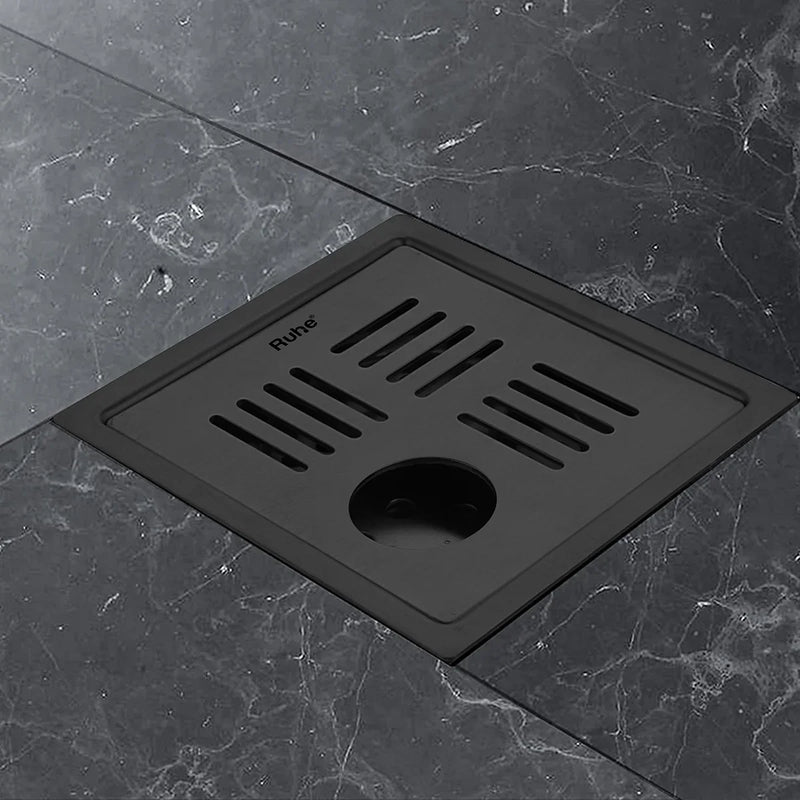 Ruby Square 304-Grade Floor Drain in Black PVD Coating (6 x 6 Inches) with Hole - by Ruhe