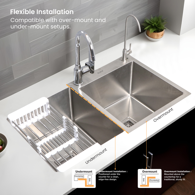 Handmade Double Bowl with Tap Hole Kitchen Sink (32 x 18 x 10 Inches)