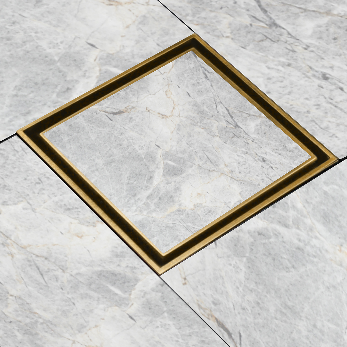 Marble Insert Shower Drain Channel (8 x 8 Inches) YELLOW GOLD PVD Coated installed