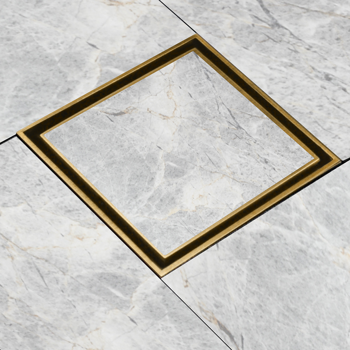 Marble Insert Shower Drain Channel (8 x 8 Inches) YELLOW GOLD PVD Coated - by Ruhe®