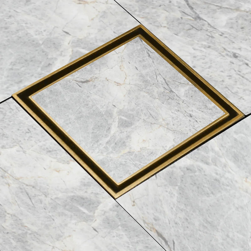 Marble Insert Shower Drain Channel (8 x 8 Inches) YELLOW GOLD PVD Coated - by Ruhe