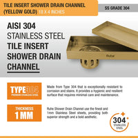 Tile-Insert 304-Grade Shower Drain Channel (4 Inches)