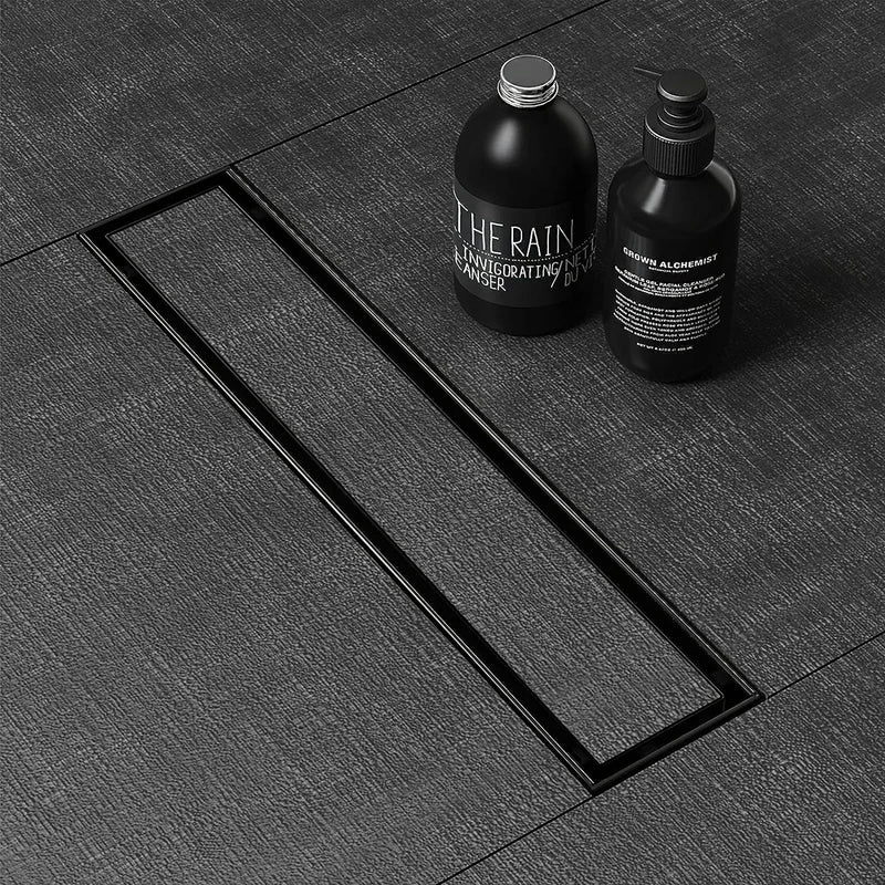 Marble-Insert Shower Drain Channel Black (3 Inches)