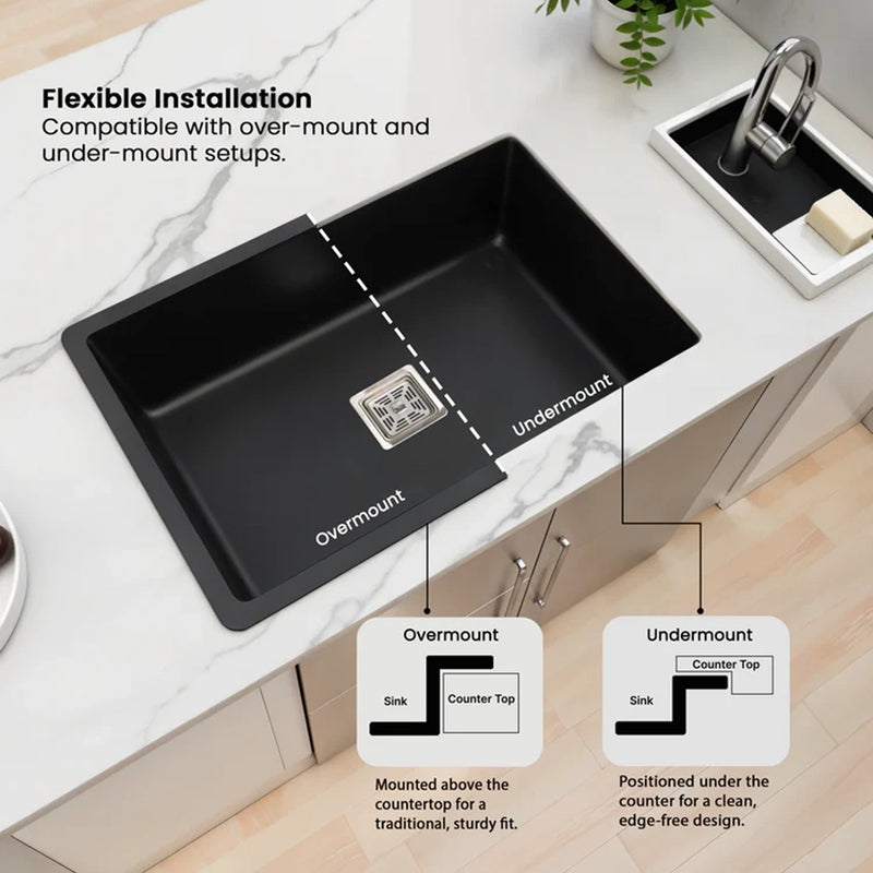 Quartz Single Bowl Kitchen Sink (21 x 18 x 9 Inches)