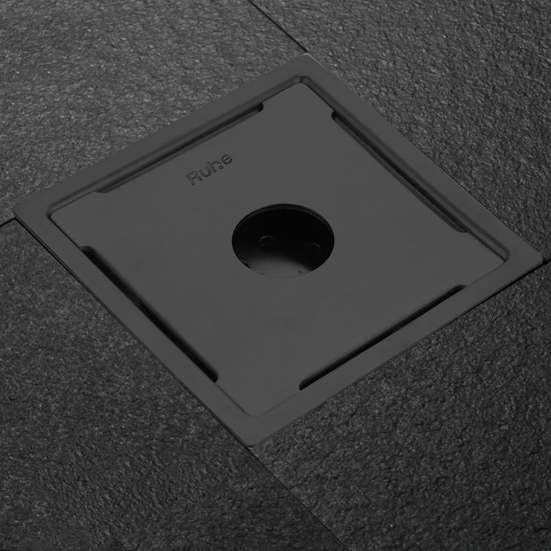 Diamond Square 304-Grade Floor Drain in Black PVD Coating (5 x 5 Inches) with Hole - by Ruhe