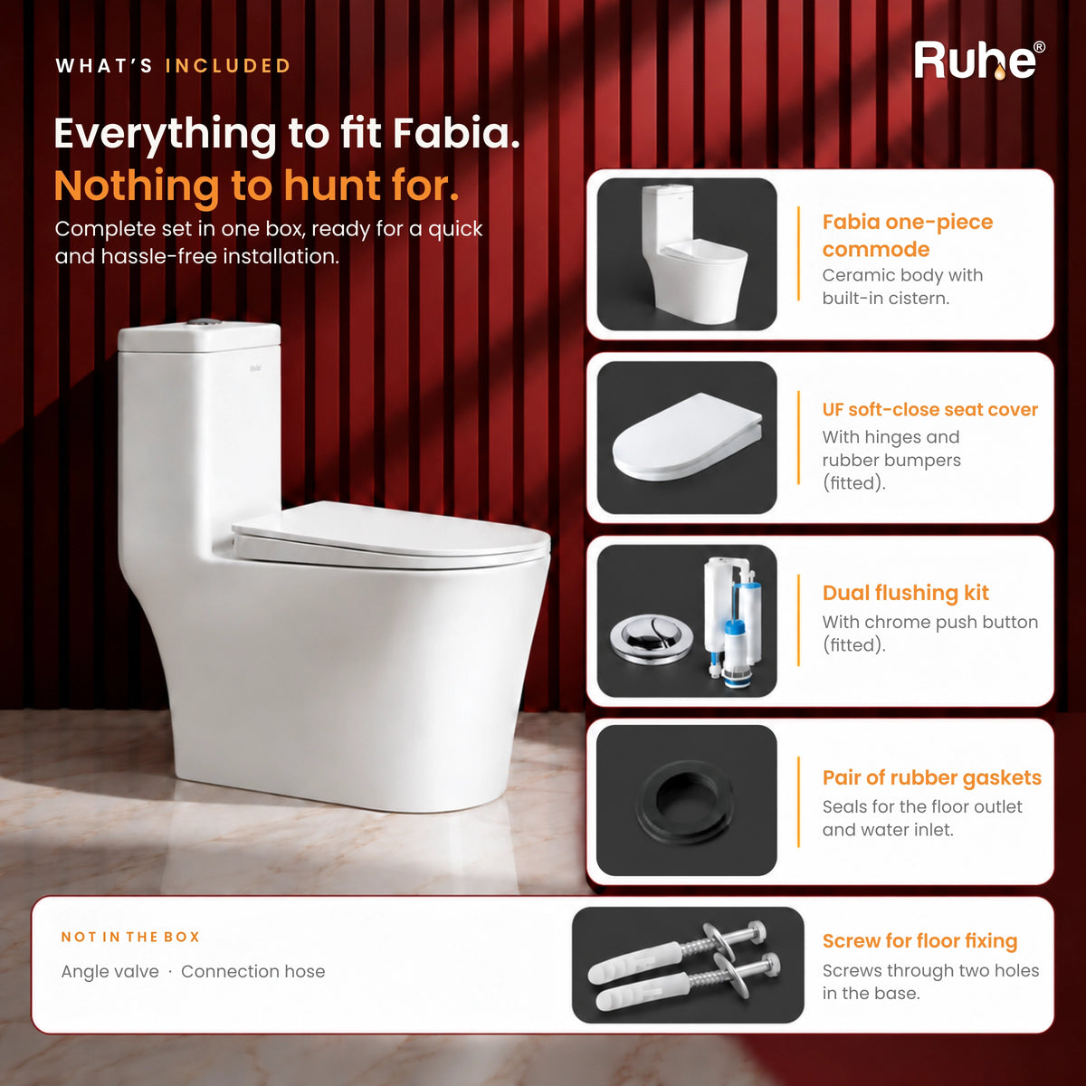 Fabia One-Piece Rimless Siphonic Western Commode with 200 mm S-Trap
