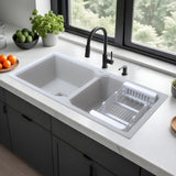 Quartz Double Bowl Kitchen Sink - Sand Pluto (45 x 20 x 9 inches) - by Ruhe®