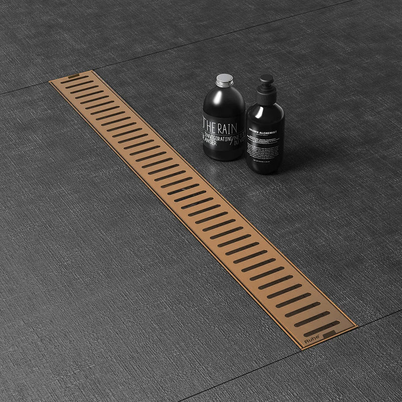 Vertical Shower Drain Channel (32 x 4 Inches) Antique Copper PVD Coated - by Ruhe