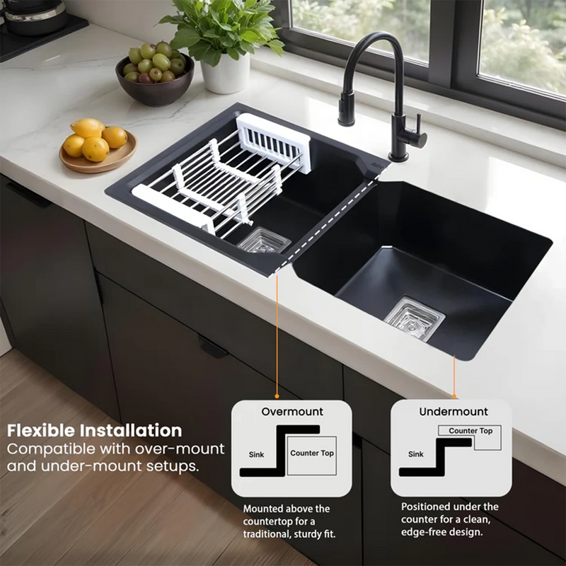 Quartz Double Bowl Kitchen Sink (37 x 18 x 9 Inches)