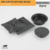 Opal Square Flat Cut Floor Drain in Black PVD Coating (6 x 6 Inches) with Hole - by Ruhe