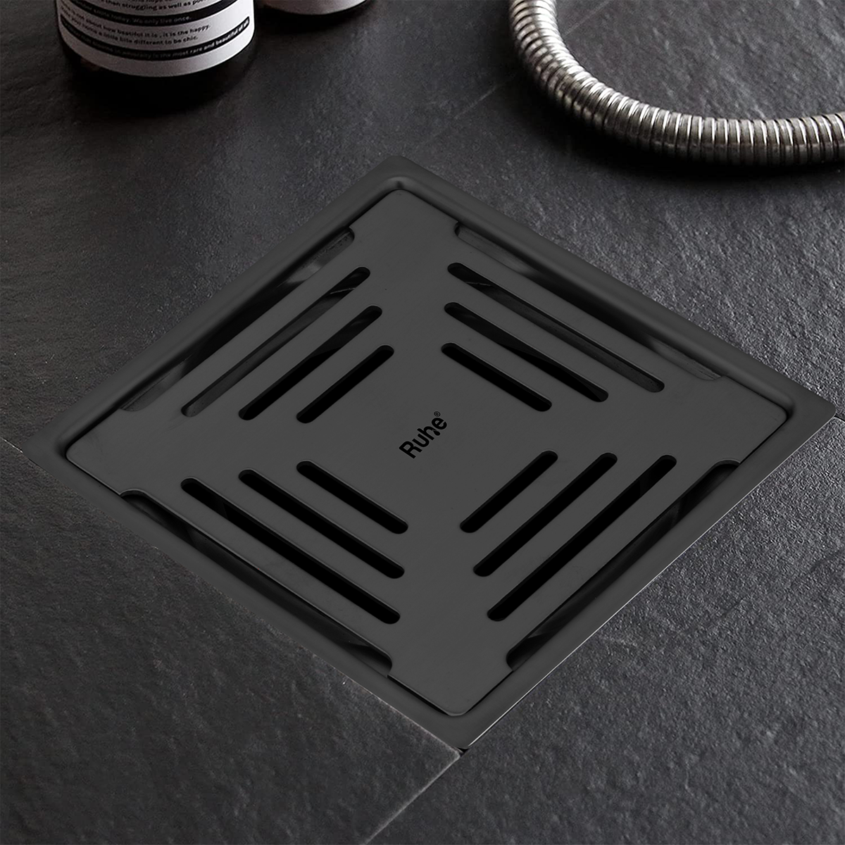 Opal Square 304-Grade Floor Drain in Black PVD Coating (5 x 5 Inches) - by Ruhe