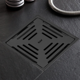 Opal Square 304-Grade Floor Drain in Black PVD Coating (5 x 5 Inches) installed