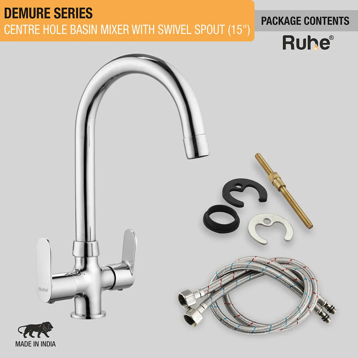 Demure Deck Mount Wash Basin Mixer Tap with Swivel Spout